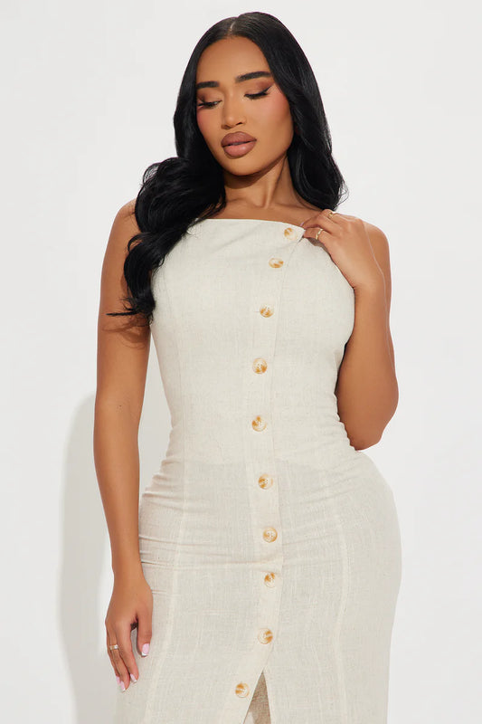 Starting Fresh Linen Midi Dress